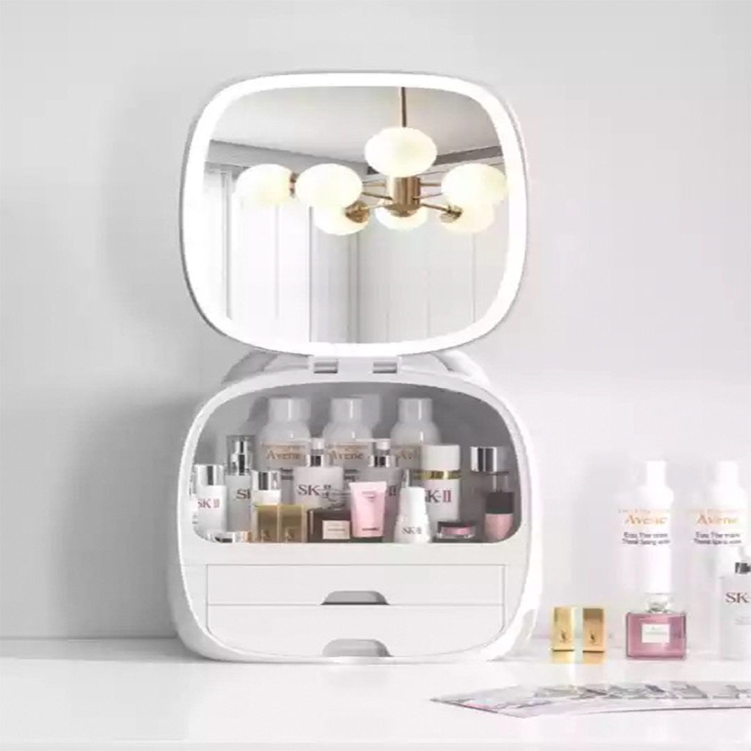 Cosmetic Storage With LED Lighted Mirror